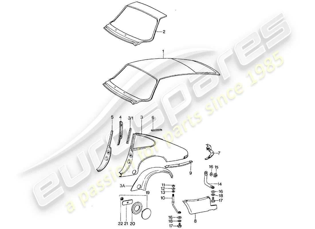 porsche 1977 (911 turbo) pannellatura esterna schema delle parti