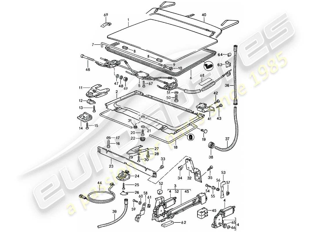 porsche 1983 (924) tetto sollevabile - d - mj 1984>> schema delle parti