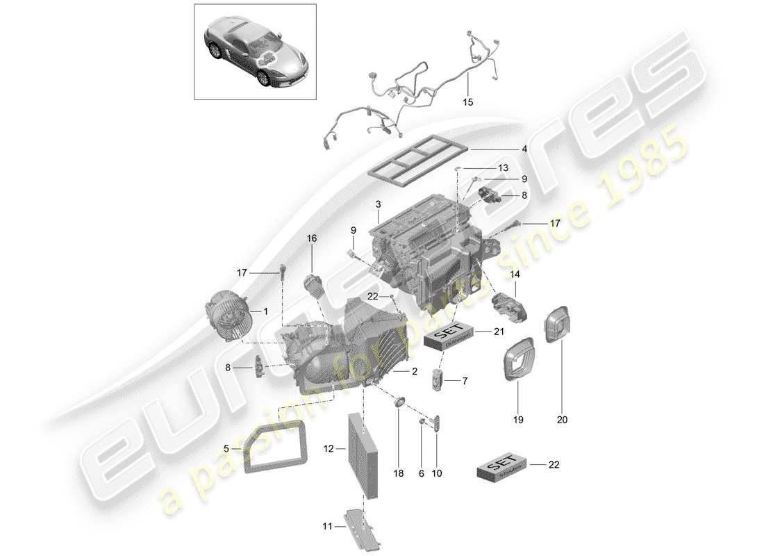 porsche 718 boxster (2020) schema delle parti del condizionatore d'aria