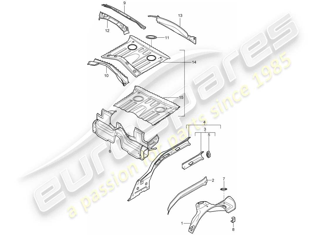 porsche 2005 (987 boxster) estremità posteriore diagramma delle parti
