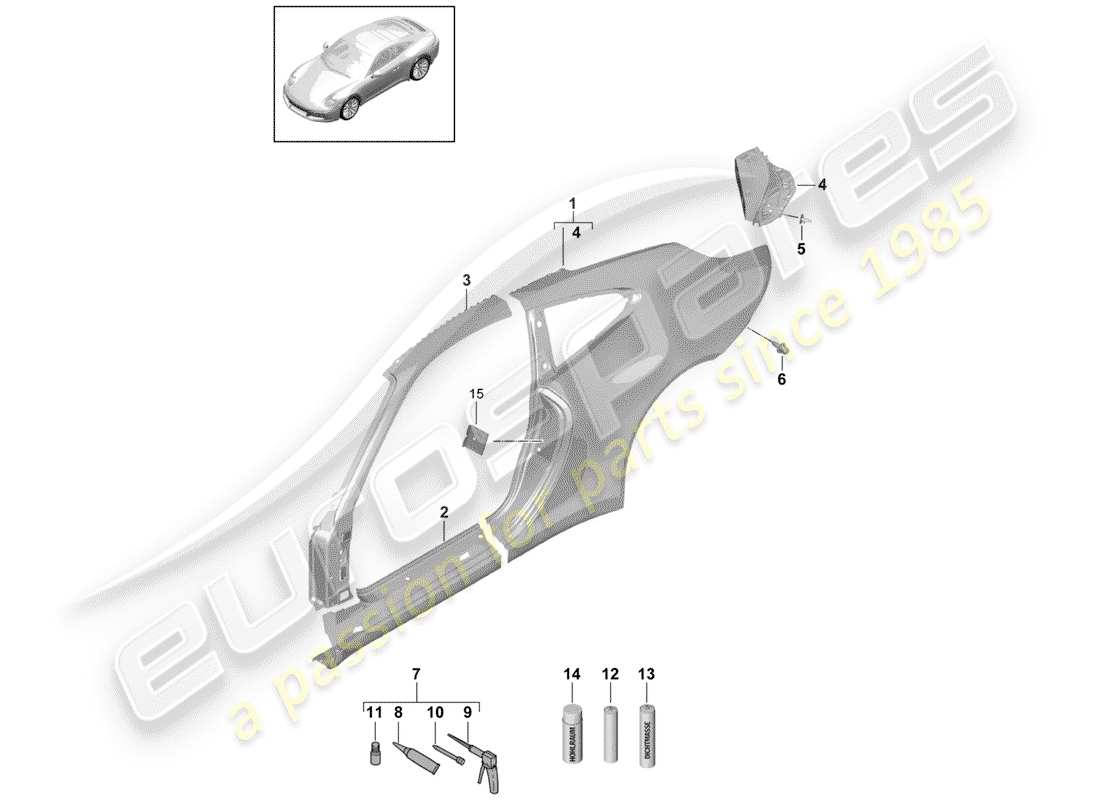 porsche 991 gen. 2 (2020) pannello laterale schema delle parti