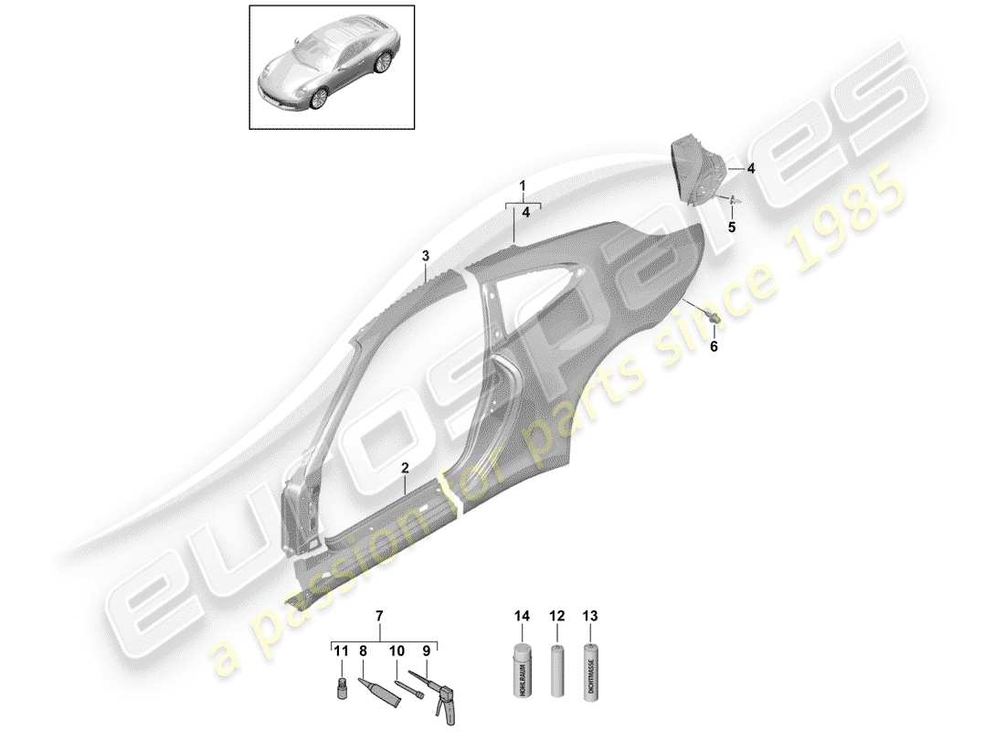 porsche 2020 (991-2) pannello laterale schema delle parti