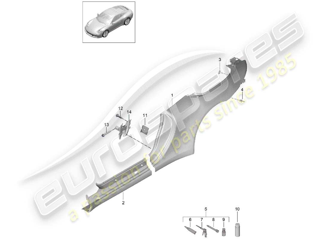 porsche 2020 (991-2) pannello laterale schema delle parti