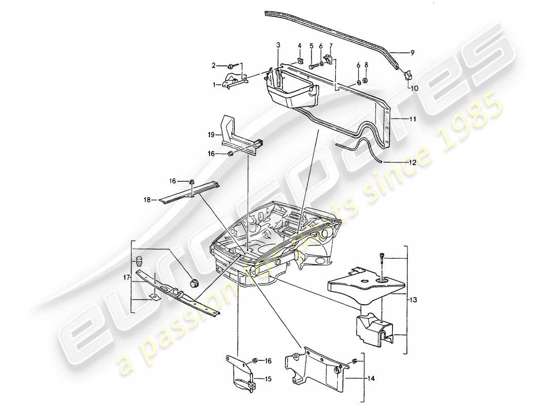 porsche 1990 (964) copertura - estremità anteriore schema delle parti