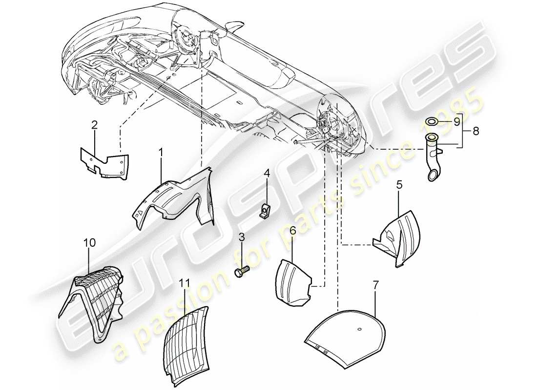 porsche 2004 (carrera gt) protezione della timoneria diagramma delle parti