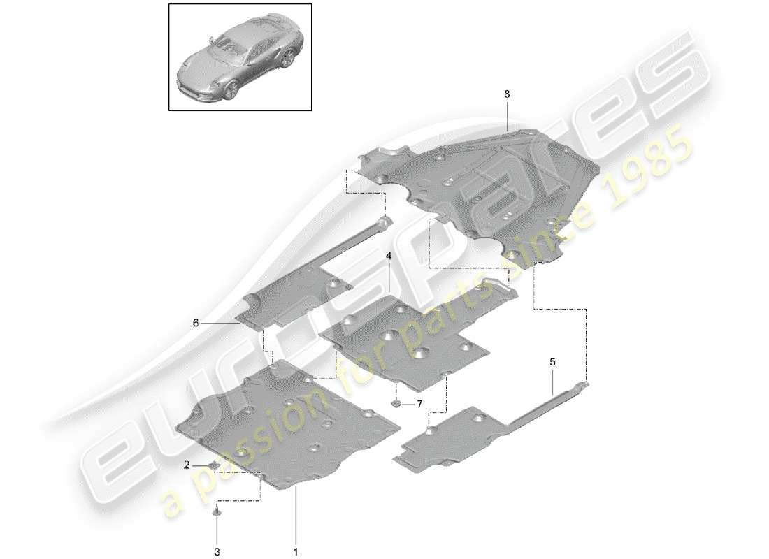 porsche 2016 (991-1 turbo) sottoscocca diagramma delle parti
