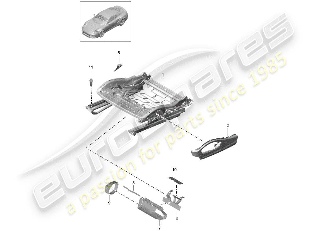 porsche 2016 (991-1 turbo) schema delle parti telaio del sedile