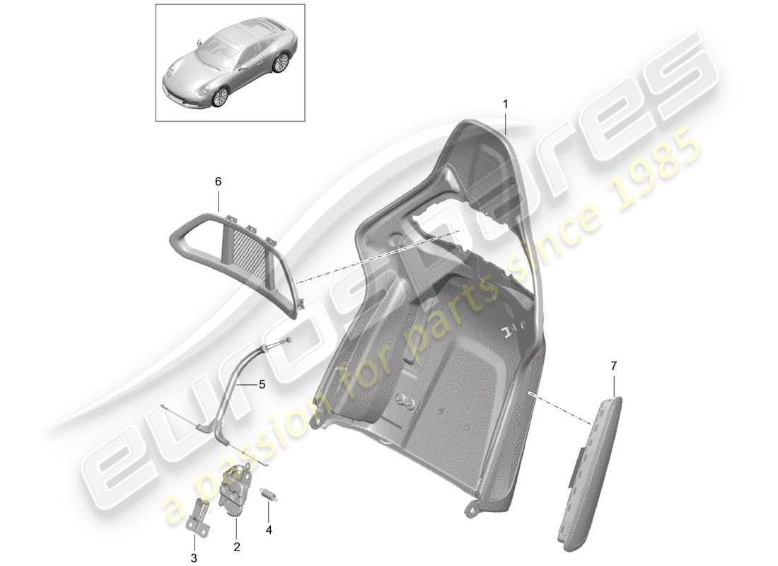 porsche 2017 (991-2) guscio dello schienale diagramma delle parti
