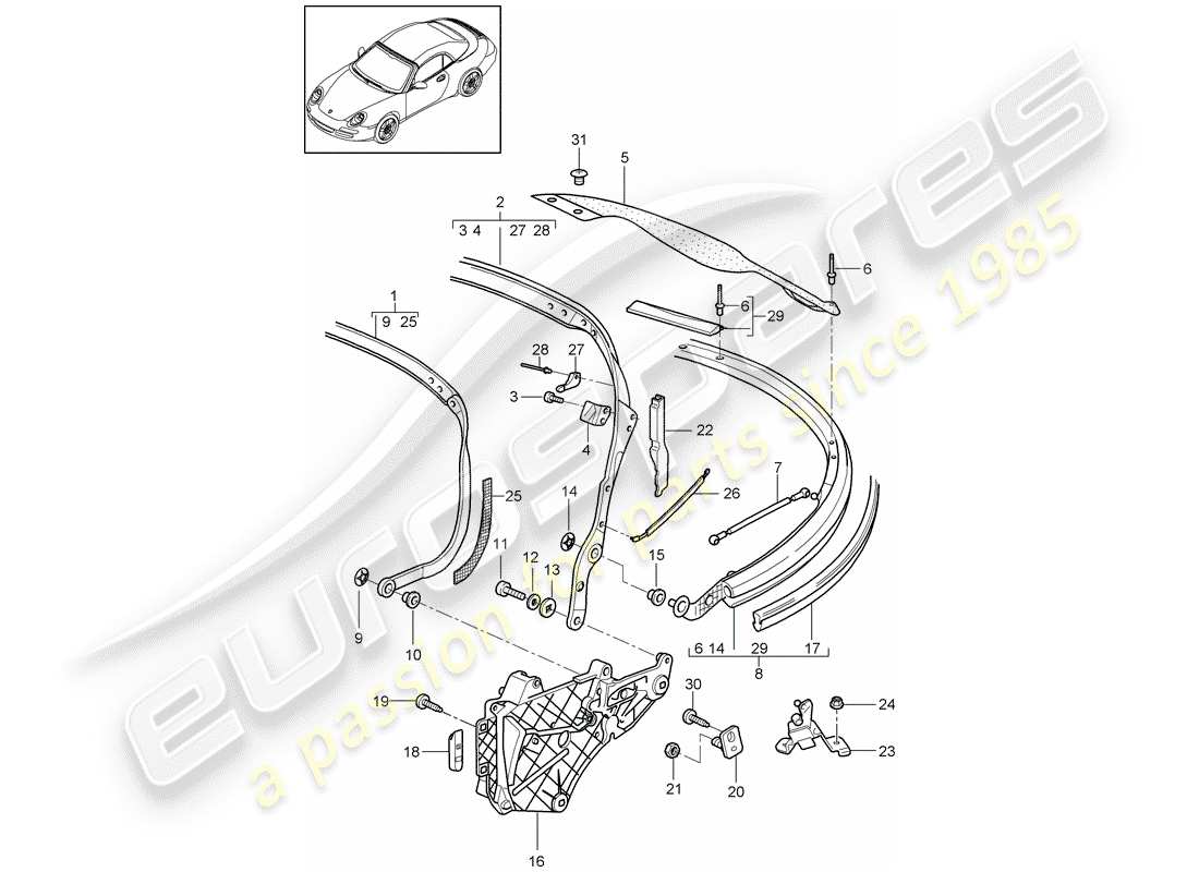 porsche 2012 (997-2) telaio superiore diagramma delle parti