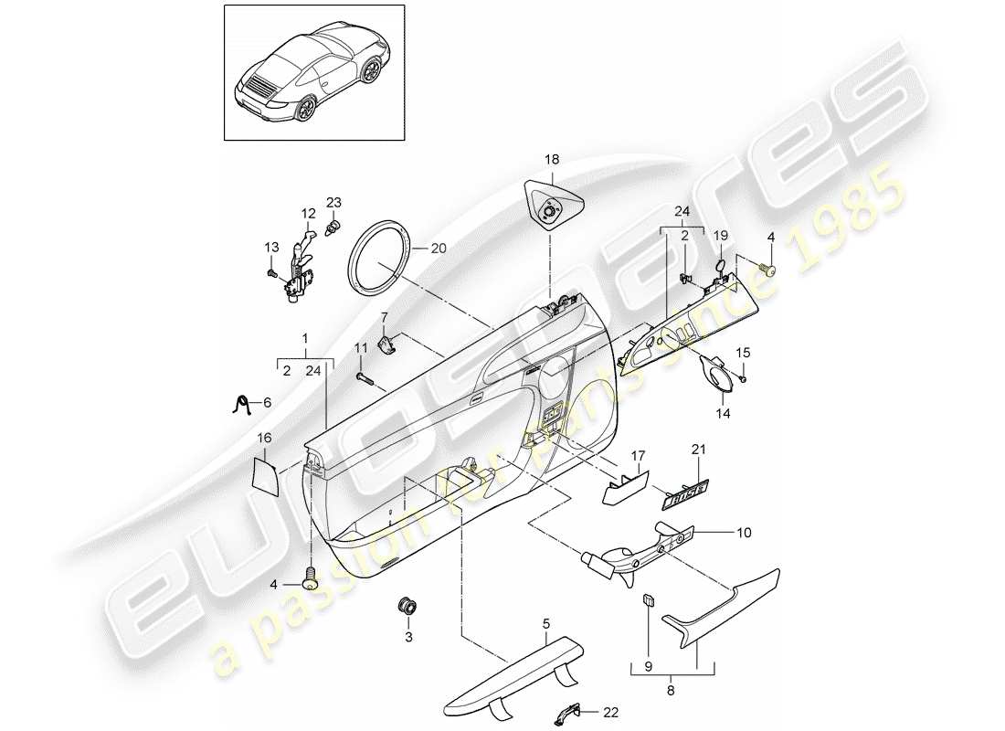 porsche 2011 (997-2) schema delle parti del pannello della porta