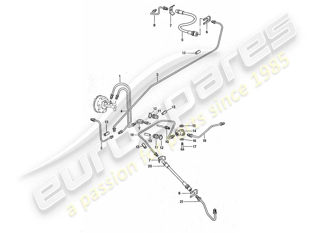 porsche 1976 (911 turbo) linee freno - per veicoli con - servizio freno schema delle parti