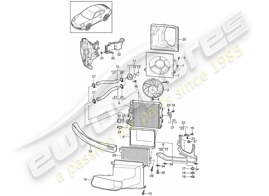 porsche 2011 (997-2) raffreddamento ad acqua 3 diagramma delle parti