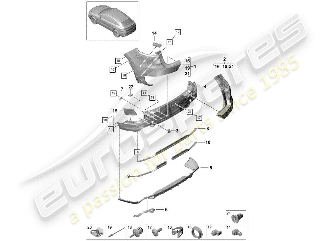 porsche 2018 (cayenne e3 9ya/9yb) paraurti diagramma delle parti