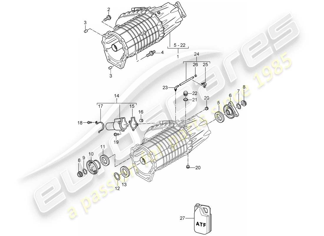 porsche 2003 (cayenne e1 9pa) scatola di trasferimento diagramma delle parti