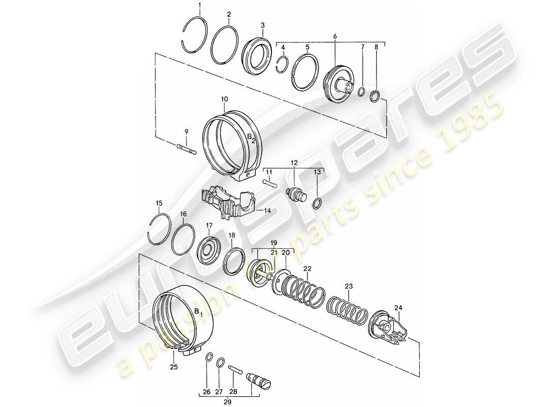 porsche 1990 (928) cambio automatico - fasce freno schema delle parti