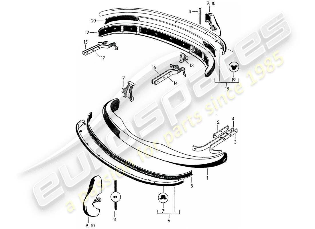 porsche 1955 (356/356a) paraurti diagramma delle parti