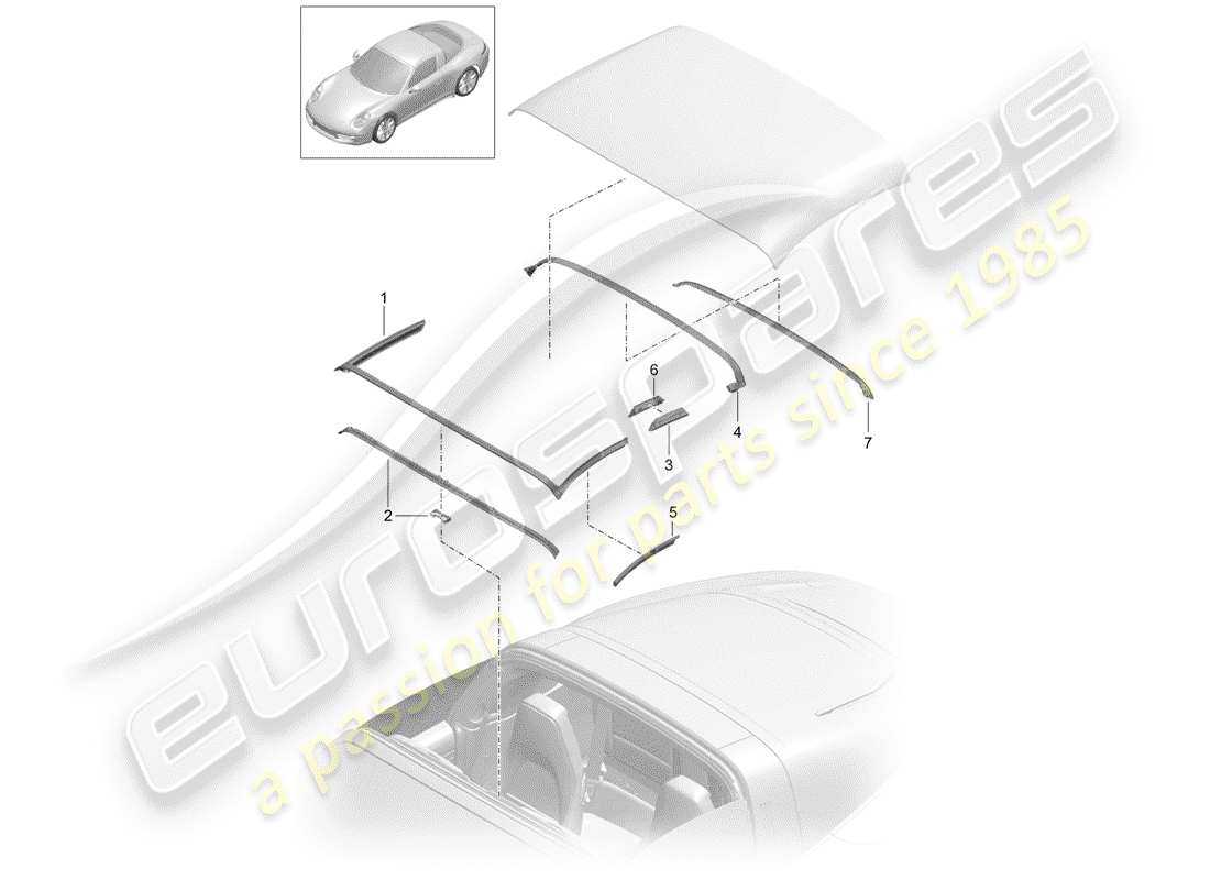 porsche 2015 (991-1) tetto convertibile diagramma delle parti