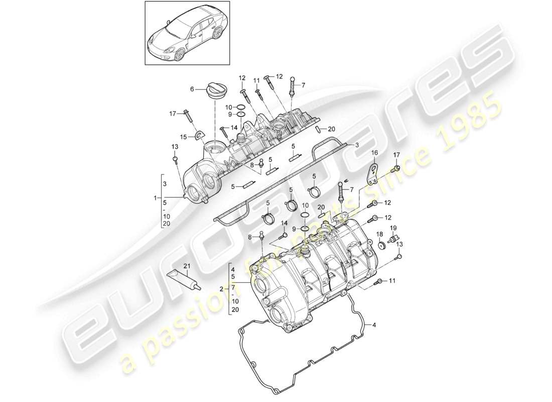 porsche 2010 (cayenne e1 9pa) coperchio valvola diagramma delle parti