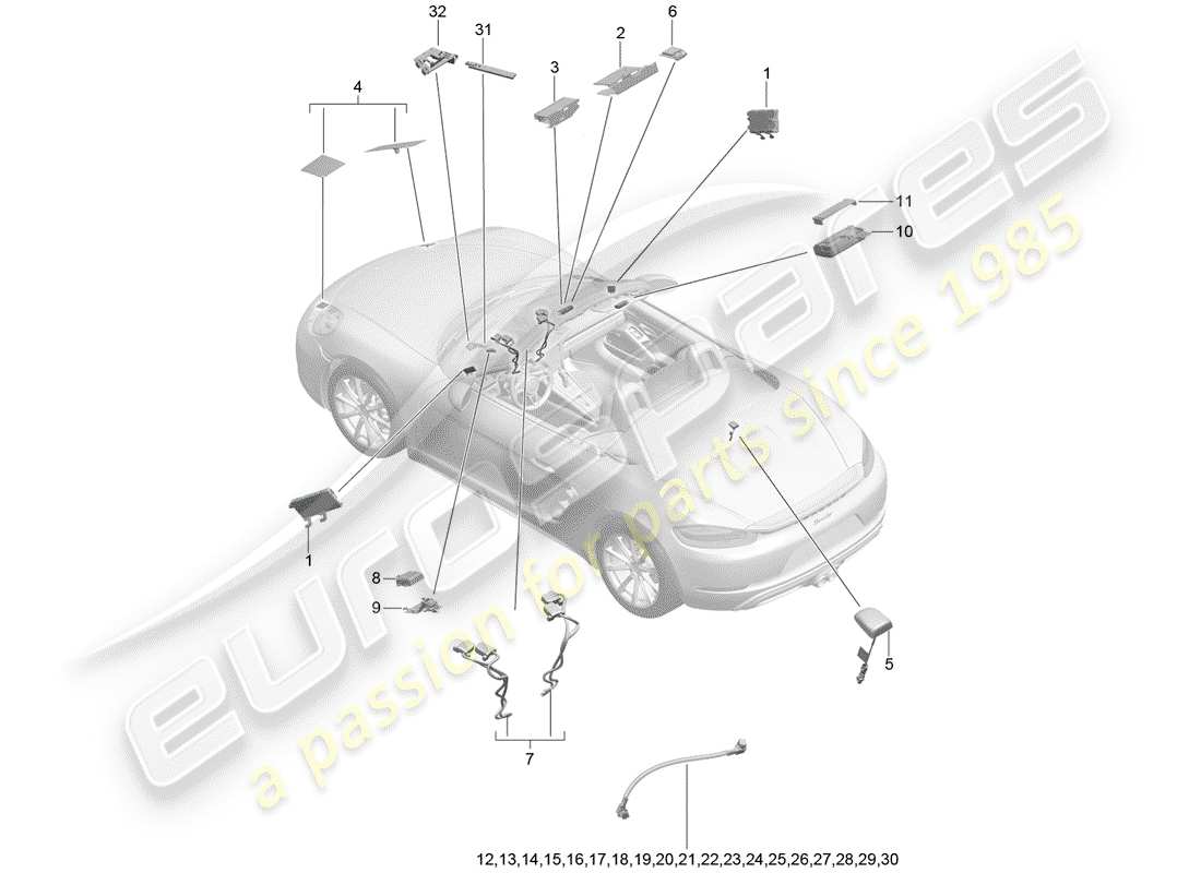 porsche 2018 (718 boxster) diagramma delle parti dell'antenna