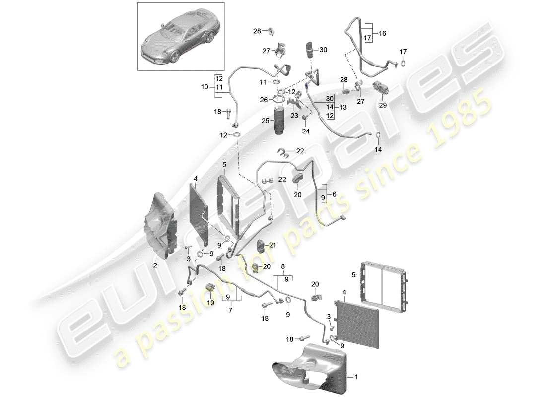 porsche 2016 (991-1 turbo) schema delle parti del circuito frigorifero