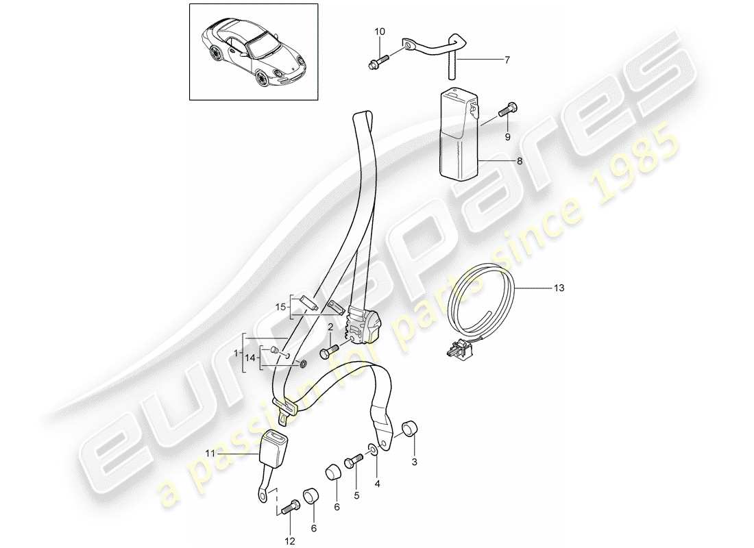 porsche 2011 (997-2) cintura di sicurezza diagramma delle parti