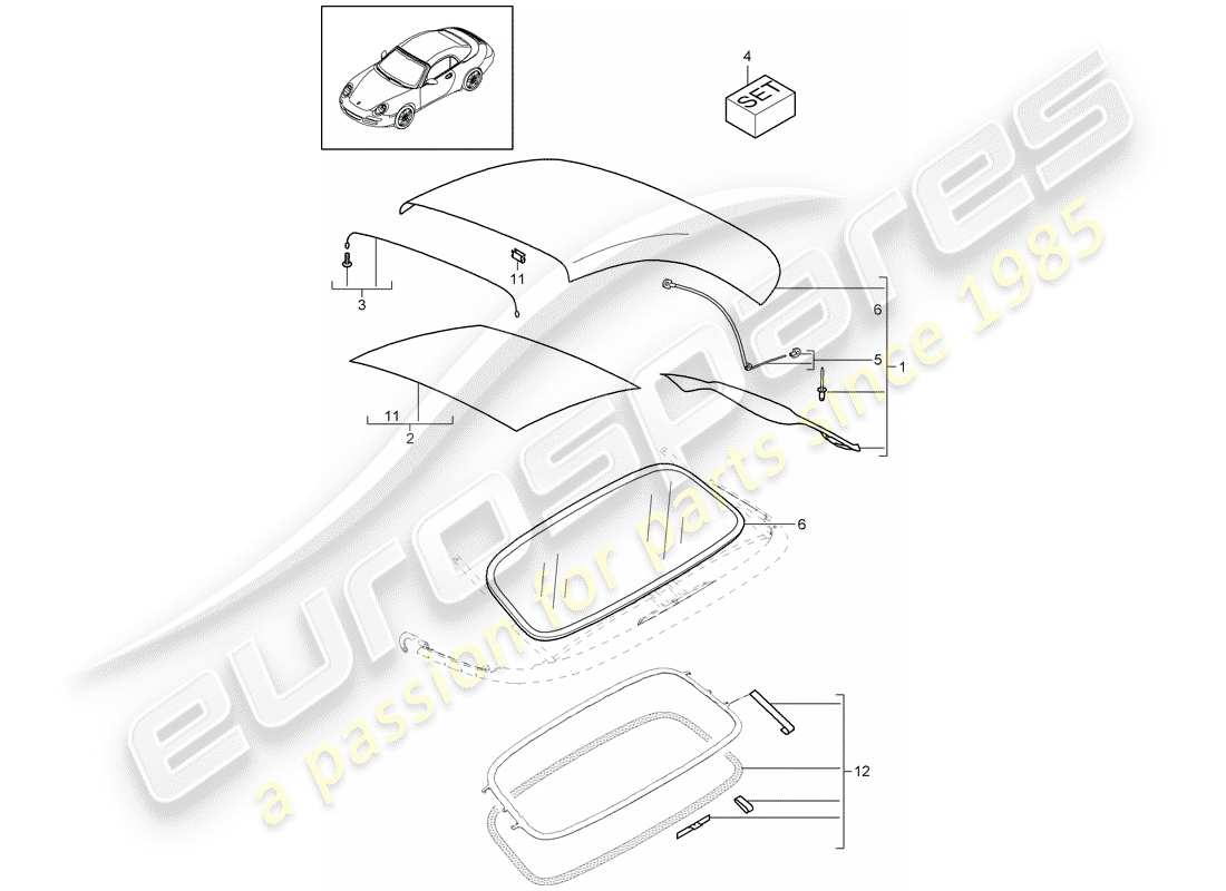 porsche 2011 (997-2) copertura della capote diagramma delle parti