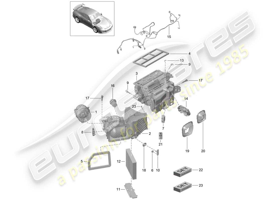 porsche 2019 (991-2 r/gt3/rs) schema delle parti del condizionatore d'aria