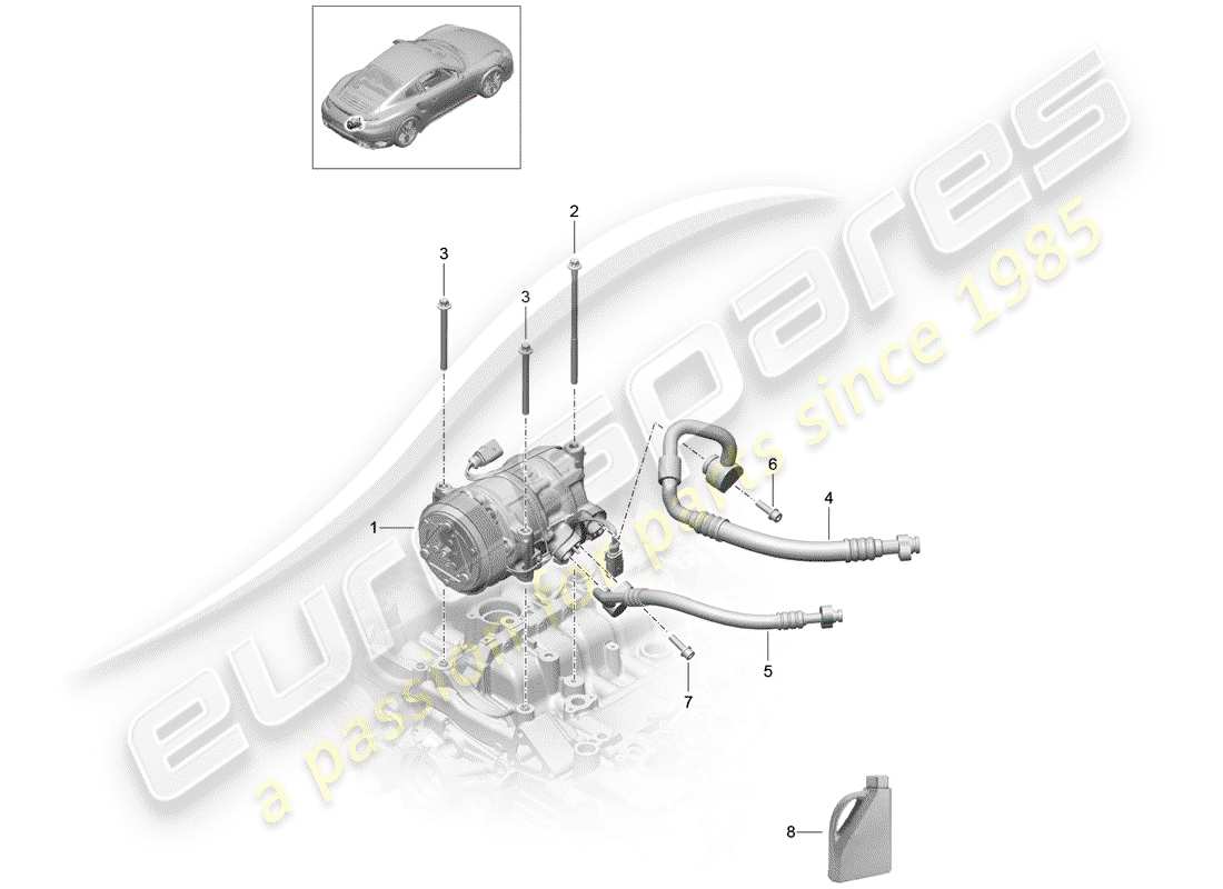 porsche 991 turbo (2020) diagramma delle parti del compressore