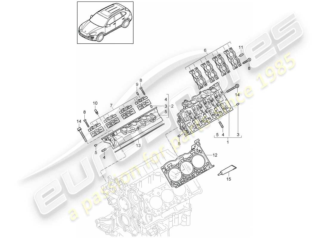 porsche 2017 (cayenne e2 92a) schema delle parti della testa cilindro