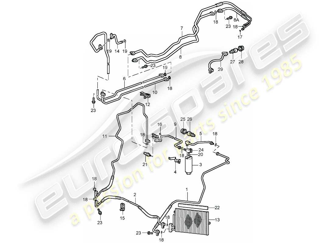 porsche 2003 (996 turbo / gt2) schema delle parti del circuito frigorifero