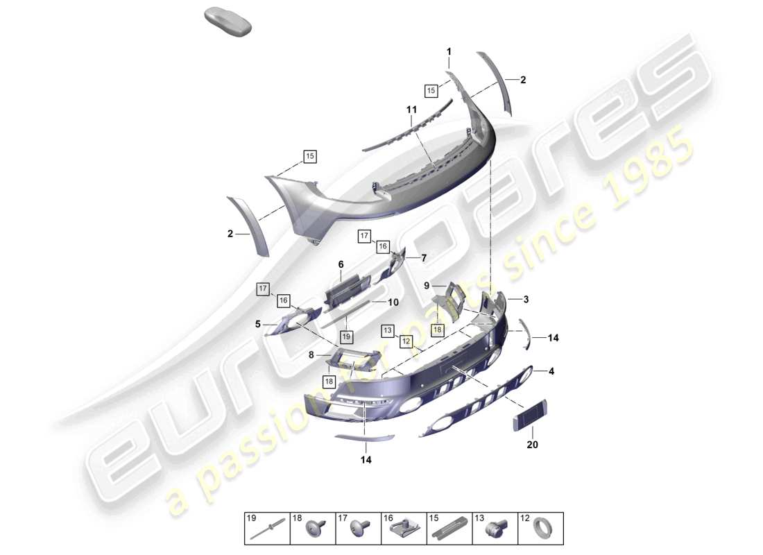 porsche 2019 (992-1) paraurti posteriore 911 dakar con: accessori diagramma delle parti