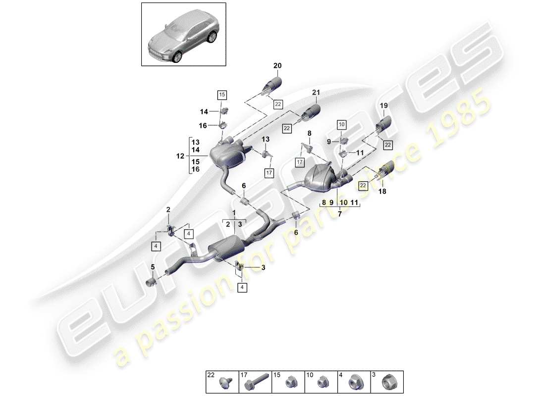 porsche 2019 (macan) impianto di scarico diagramma delle parti