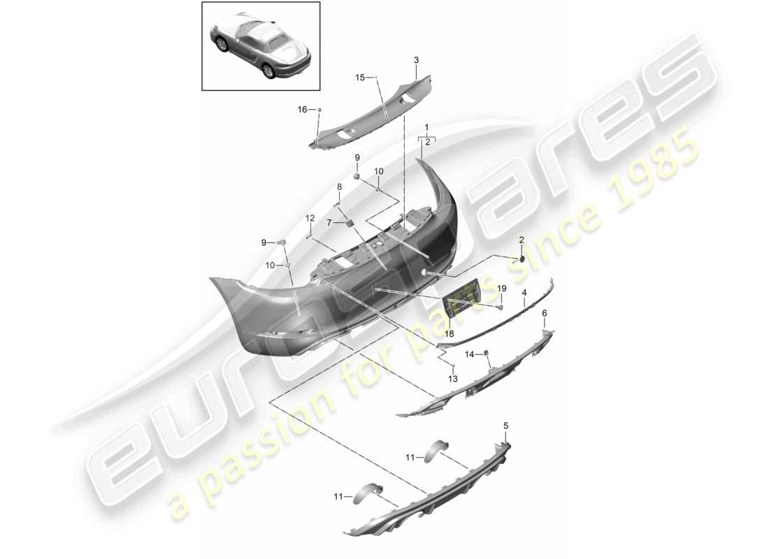 porsche 2018 (718 boxster) paraurti posteriore gts 4.0 diagramma delle parti