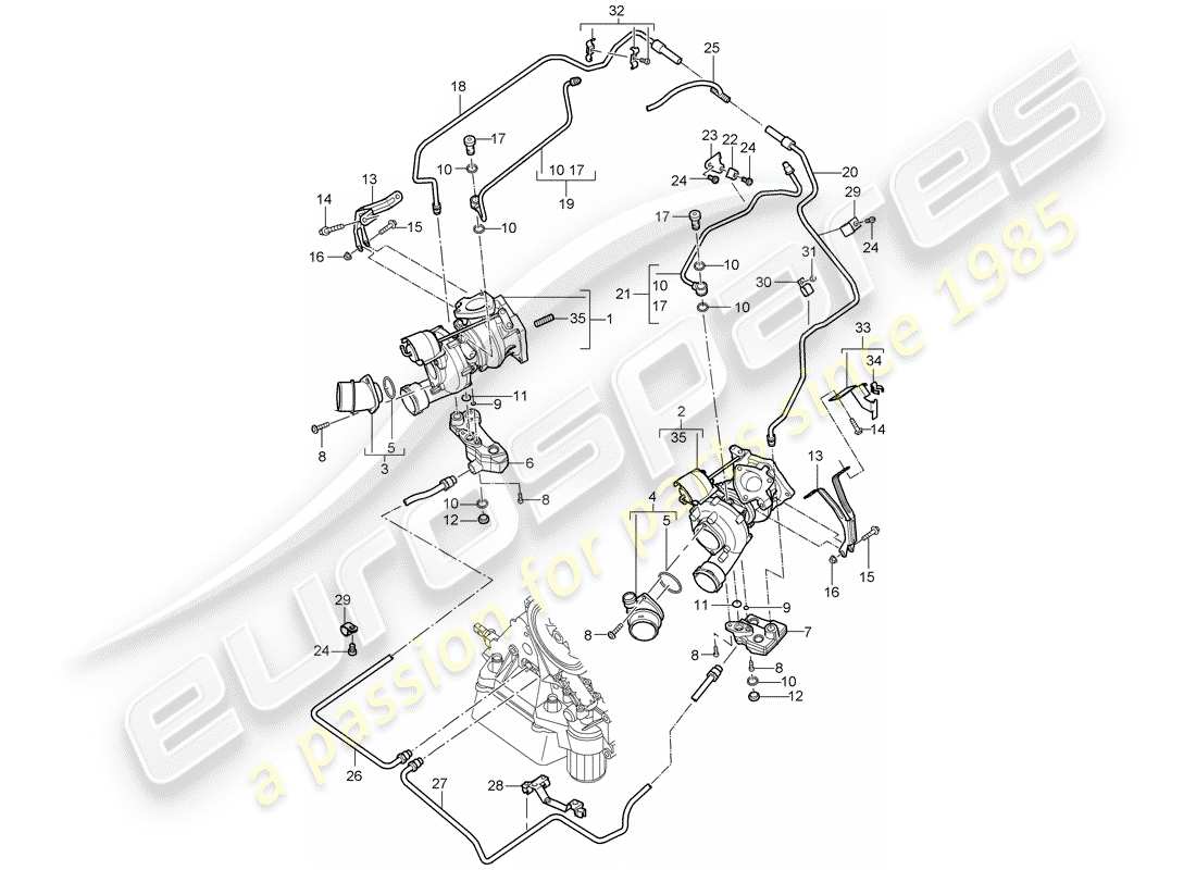 porsche 2004 (cayenne e1 9pa) turbocompressore gas di scarico diagramma delle parti