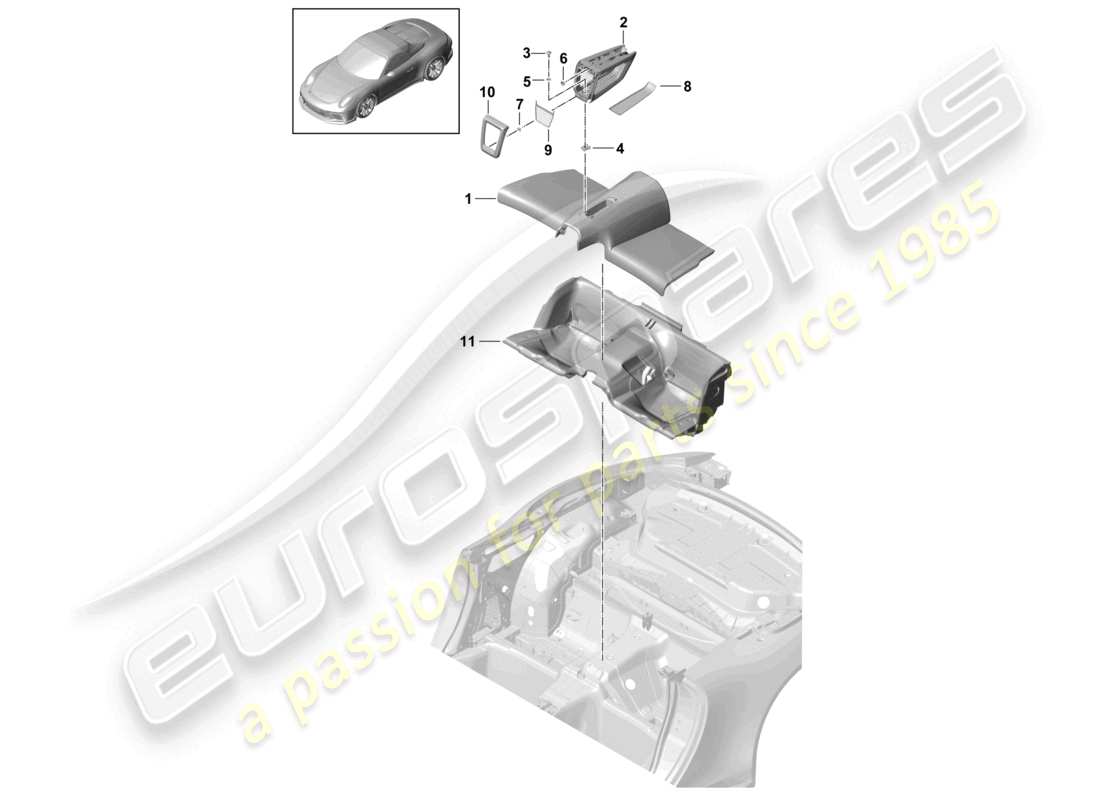 porsche 2020 (991-2 r/gt3/rs) coprire bene il sedile posteriore diagramma delle parti