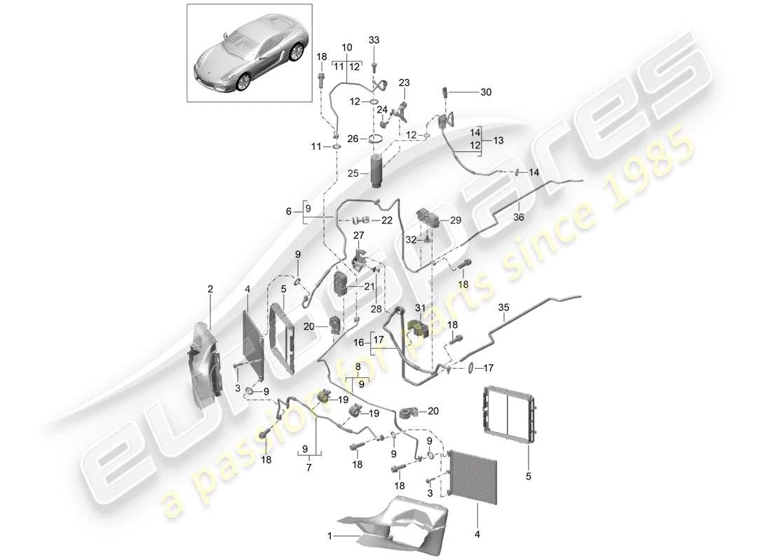 porsche 2015 (981 cayman) schema delle parti del circuito frigorifero