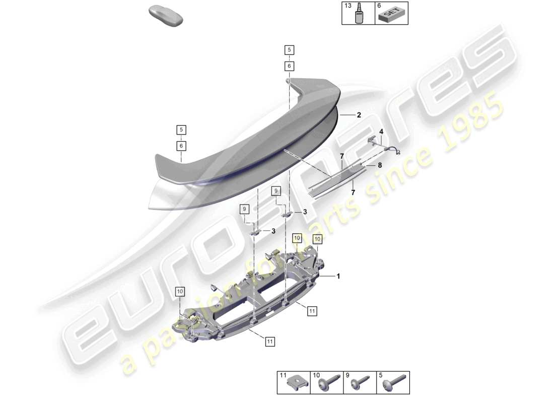 porsche 2019 (992-1) spoiler posteriore 911 dakar diagramma delle parti