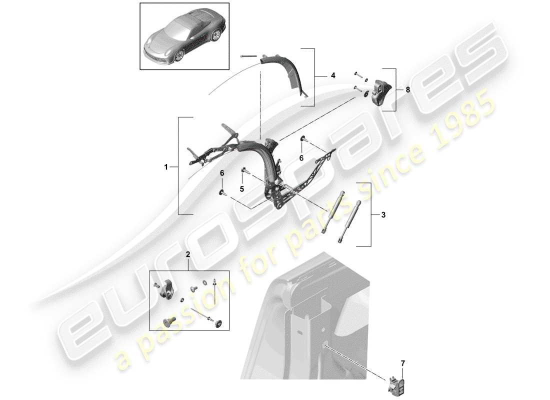 porsche 2016 (991-1 r/gt3/rs) telaio superiore diagramma delle parti