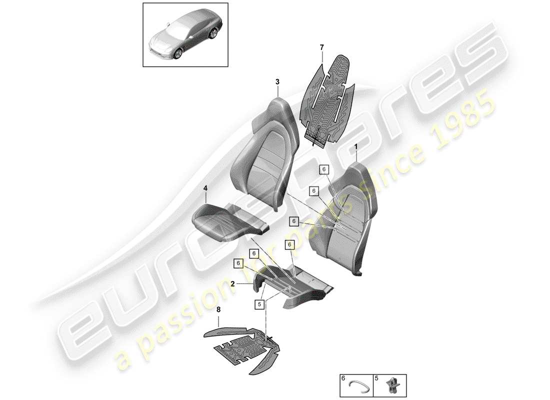 porsche panamera 971 (2019) parte in schiuma diagramma delle parti
