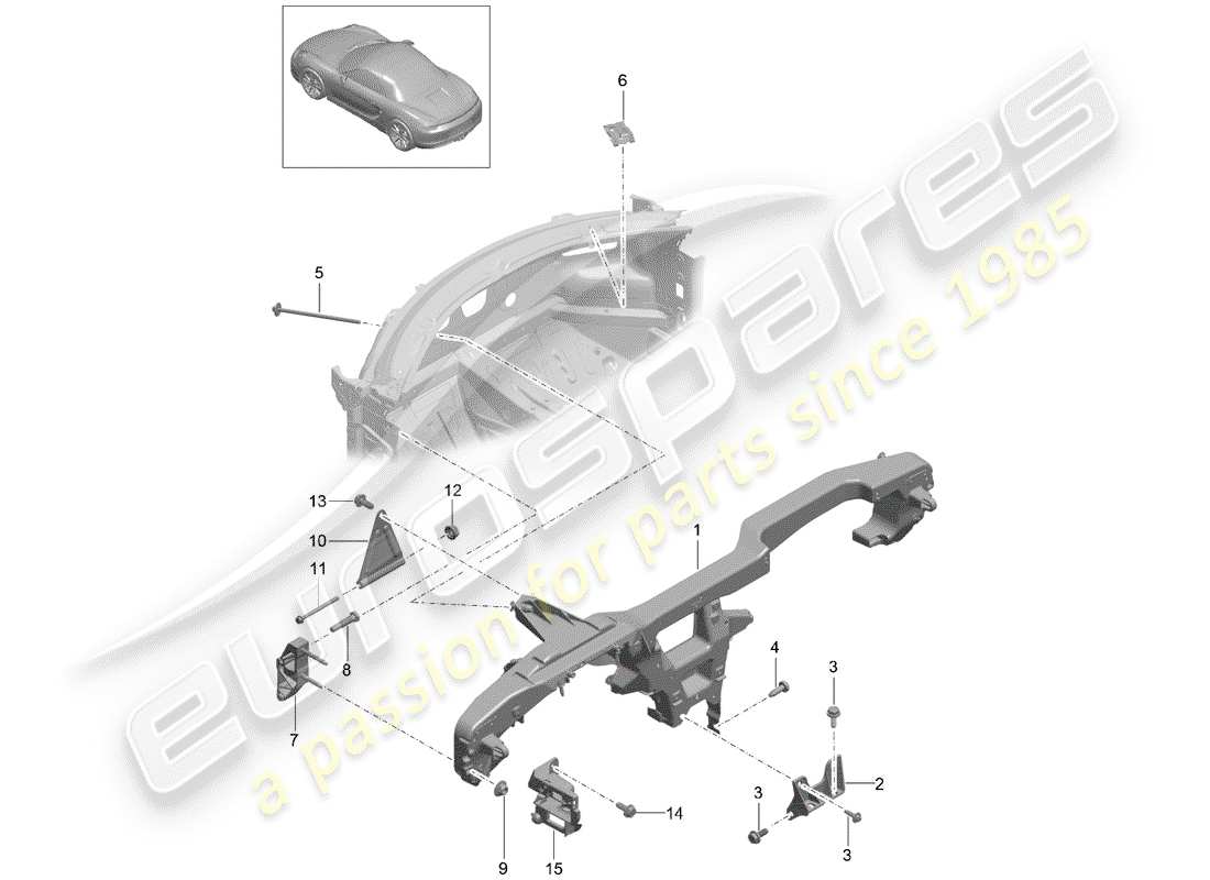 porsche 2016 (981 boxster spyder) schema delle parti del telaio di tenuta