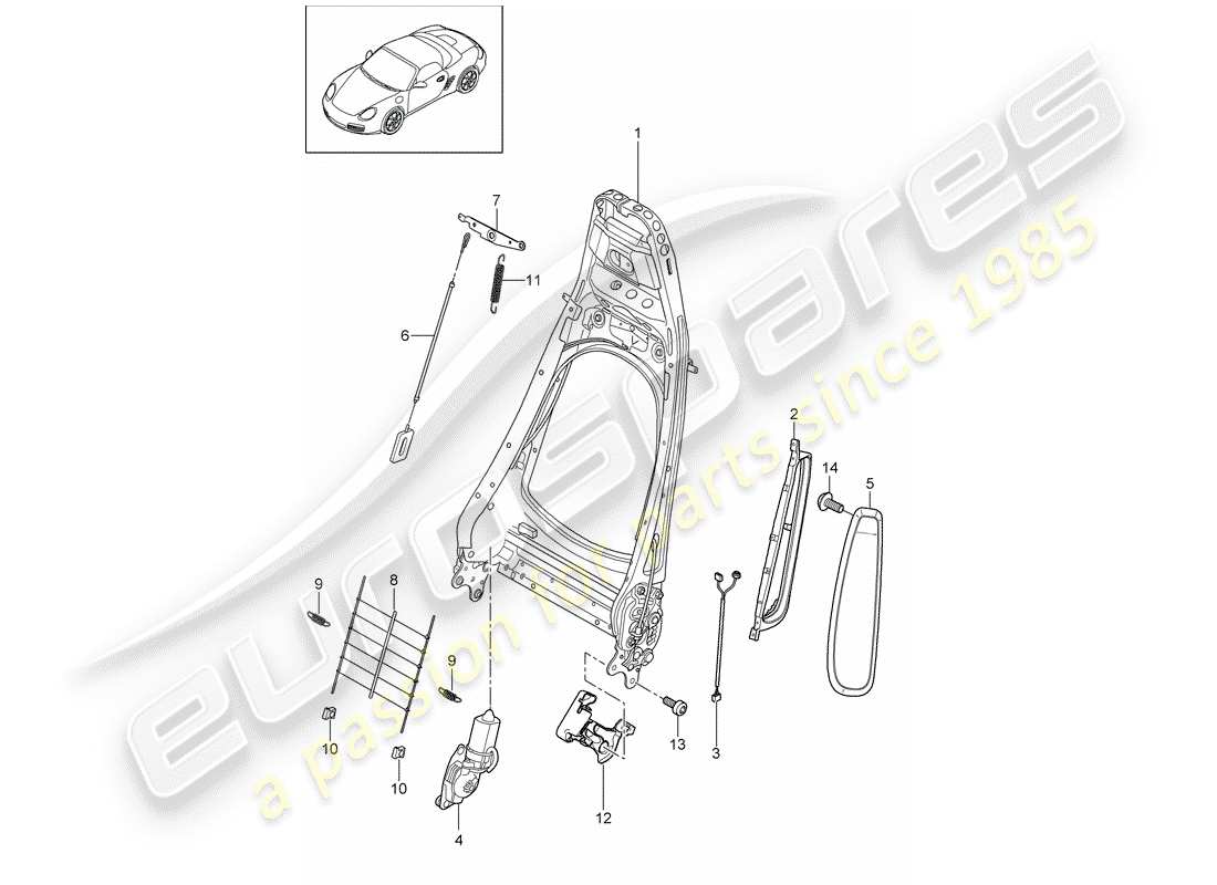 porsche 2009 (987 boxster) schema delle parti telaio schienale