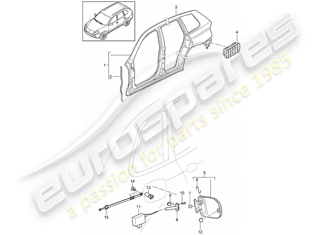 porsche 2008 (cayenne e1 9pa) pannello laterale diagramma delle parti