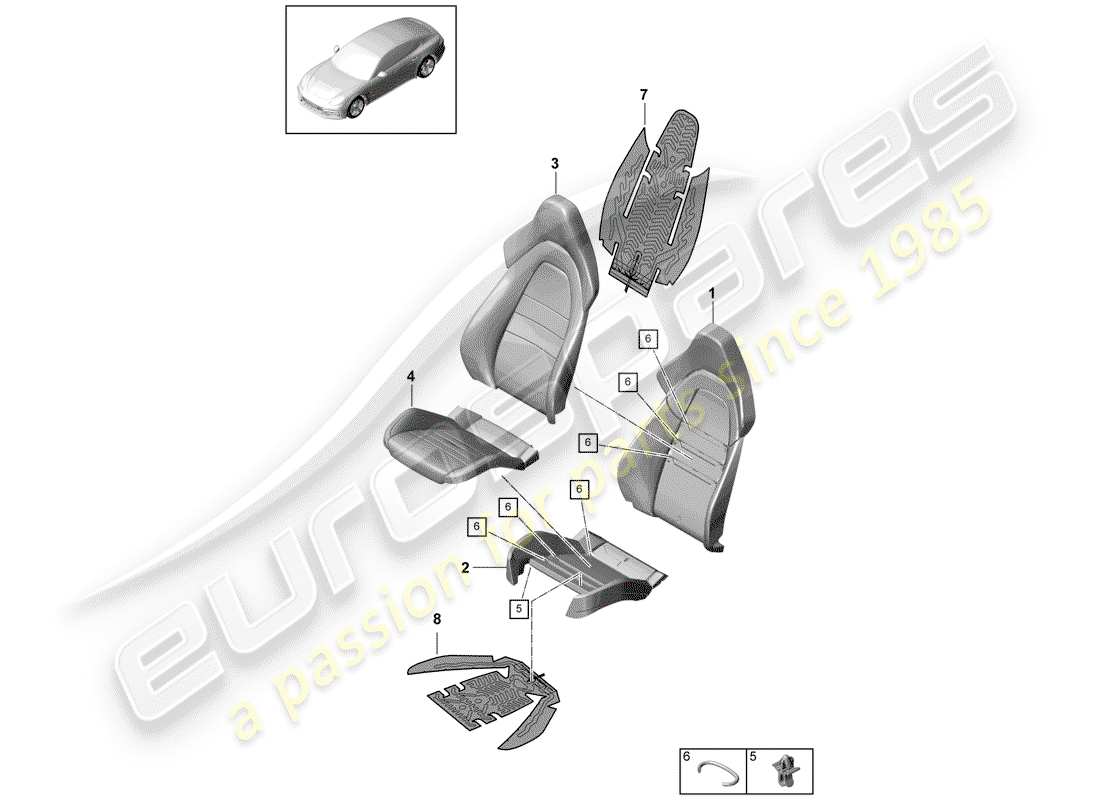 porsche 2017 (panamera 971-1) parte in schiuma diagramma delle parti