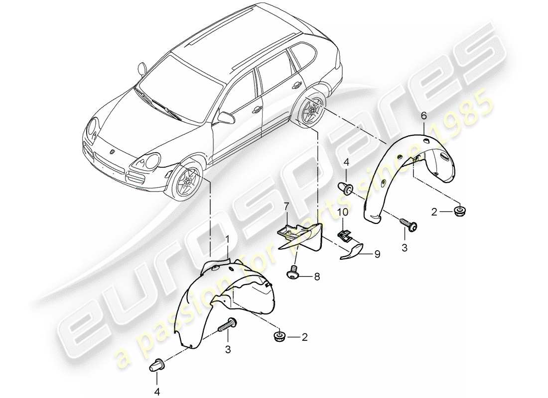 porsche 2008 (cayenne e1 9pa) diagramma delle parti della fodera