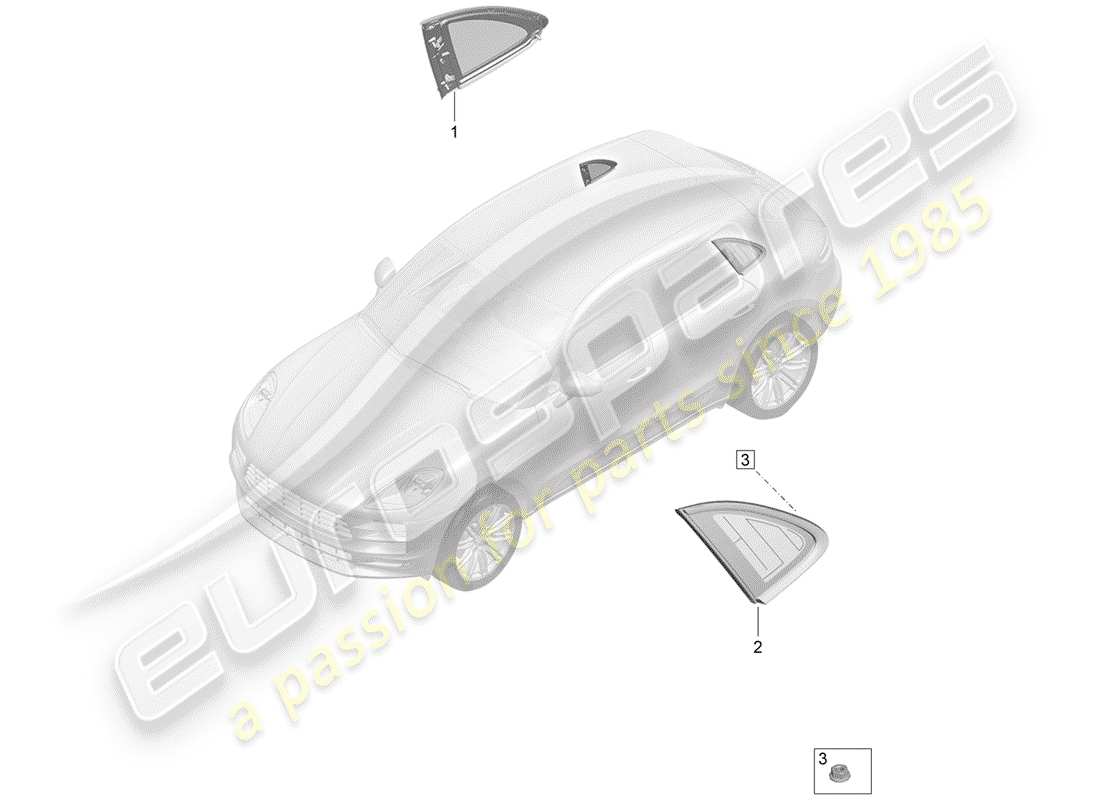 porsche 2020 (macan) finestrino laterale (fisso) schema delle parti