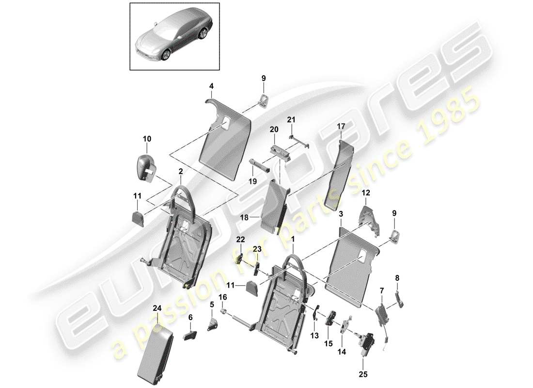 porsche 2017 (panamera 971-1) schienale del sedile posteriore schema delle parti