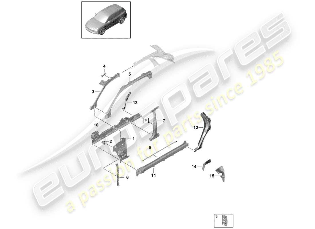 porsche 2018 (cayenne e3 9ya/9yb) pannello laterale diagramma delle parti