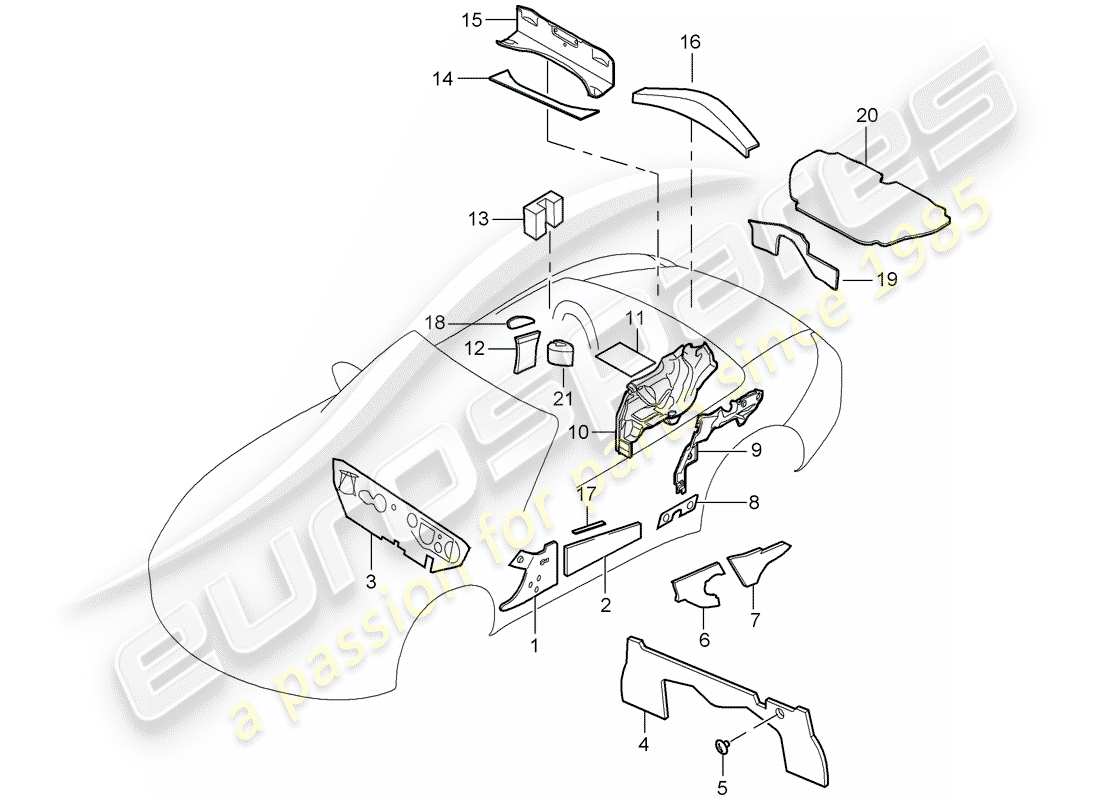 porsche 2012 (987 boxster) copertura corporea diagramma delle parti