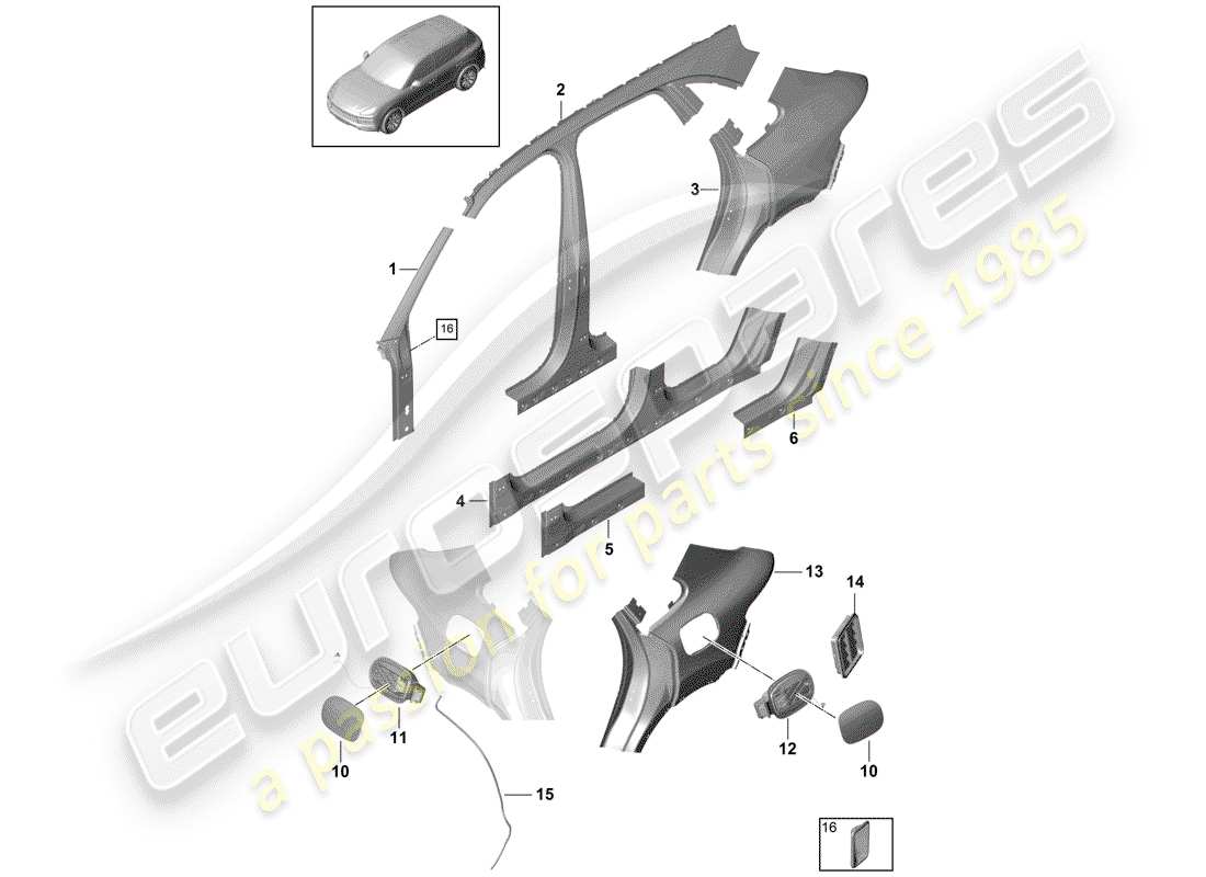 porsche 2018 (cayenne e3 9ya/9yb) pannello laterale diagramma delle parti