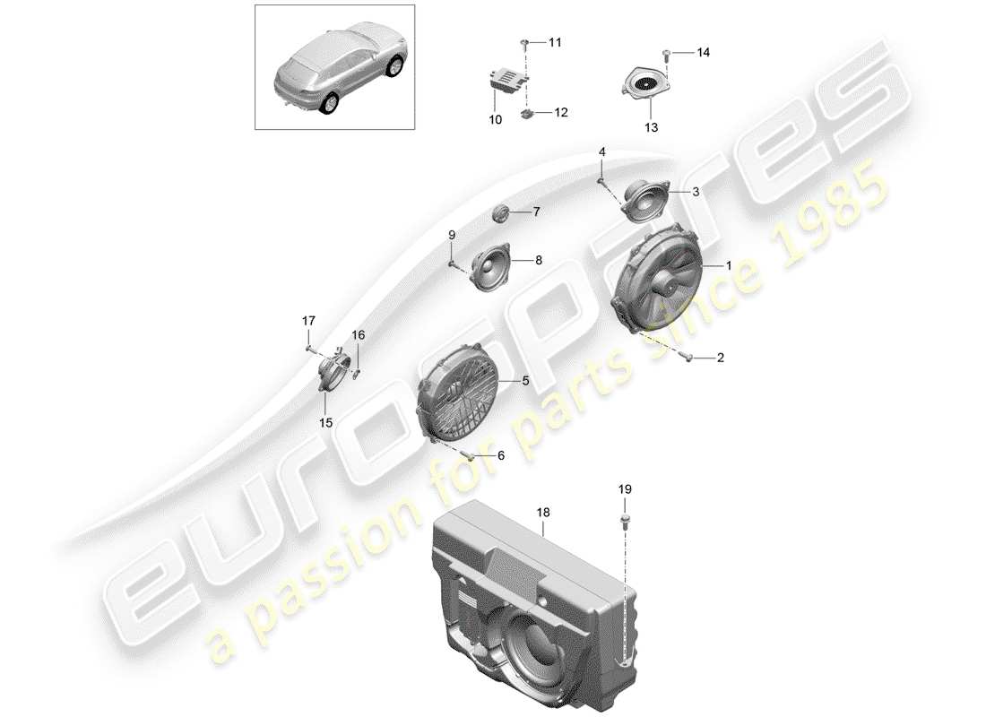 porsche 2017 (macan) altoparlante diagramma delle parti